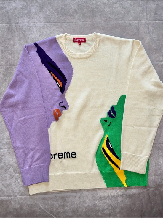 Supreme Other - Supreme Cream/Lavender/Green Artist Face Intarsia Crewneck Sweater